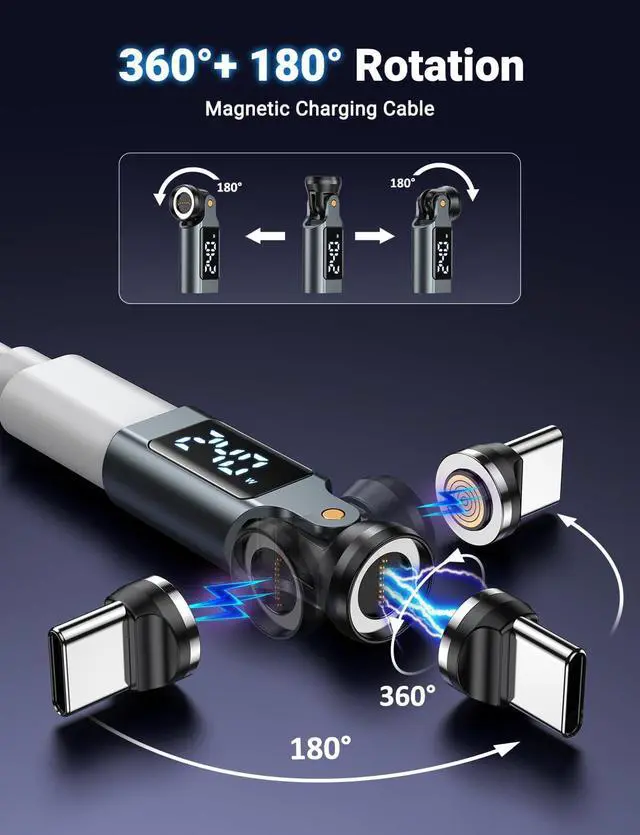 Alt view image 3 of 7 - USB C Magnetic Adapter PD 240W(2Pack), 9PIN USB C 90 Degree Adapter with LED Digital Display/360 &180 Degree Power Meter Tester for 1Phone 17/16/15, Ma-Book Pro/1Pad Series, Samsung, Tablet, Laptop