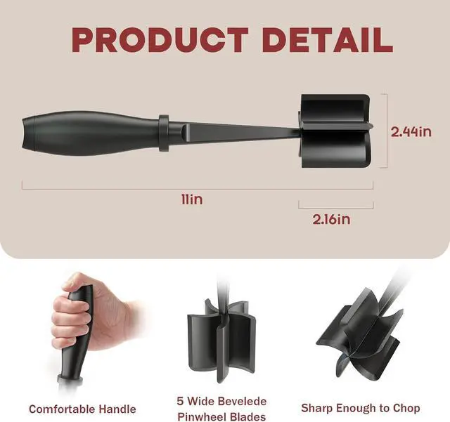 Alt view image 2 of 7 - Meat Chopper Hamburger Grinder, Kitchen Smasher for Ground Beef
Heat Resistant, 5 Nylon Blade, Burger Grinder Potato Mix Tool, Meat & Poultry Tenderizers, Dishwasher Safe, Black