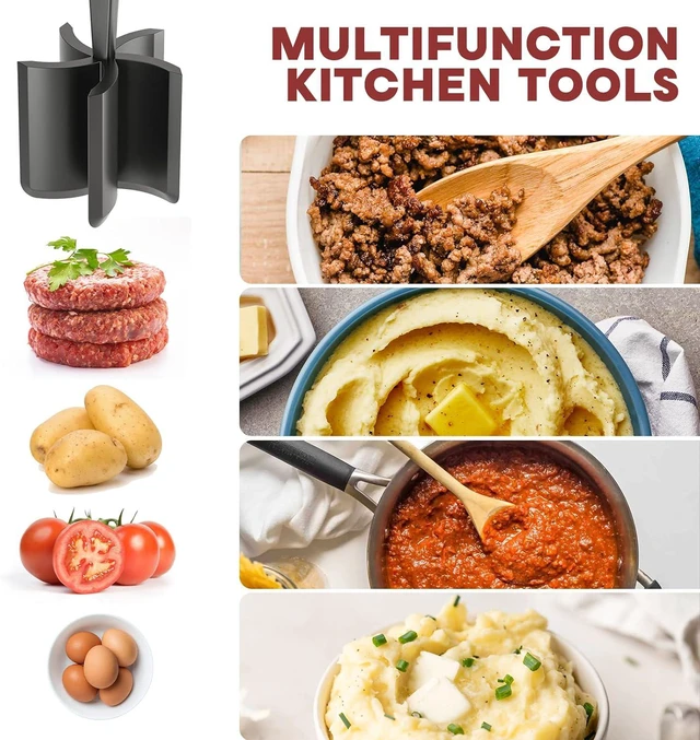 Alt view image 3 of 7 - Meat Chopper Hamburger Grinder, Kitchen Smasher for Ground Beef
Heat Resistant, 5 Nylon Blade, Burger Grinder Potato Mix Tool, Meat & Poultry Tenderizers, Dishwasher Safe, Black