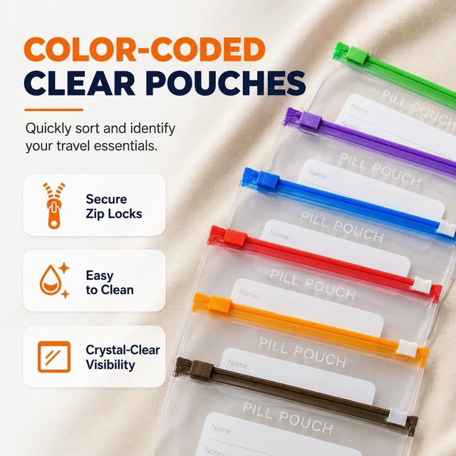 Alt view image 4 of 7 - Waterproof Pill Pouch Set with 14 Inner Bags, 2026 New A8 Waterproof Pill Organizer Set, Stores 7 to 14 Days of Medication, Crush-Resistant Shell (Green)