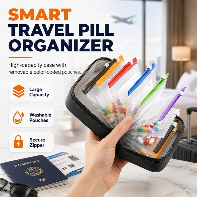 Alt view image 2 of 7 - Waterproof Pill Pouch Set with 14 Inner Bags, 2026 New A8 Waterproof Pill Organizer Set, Stores 7 to 14 Days of Medication, Crush-Resistant Shell (Green)