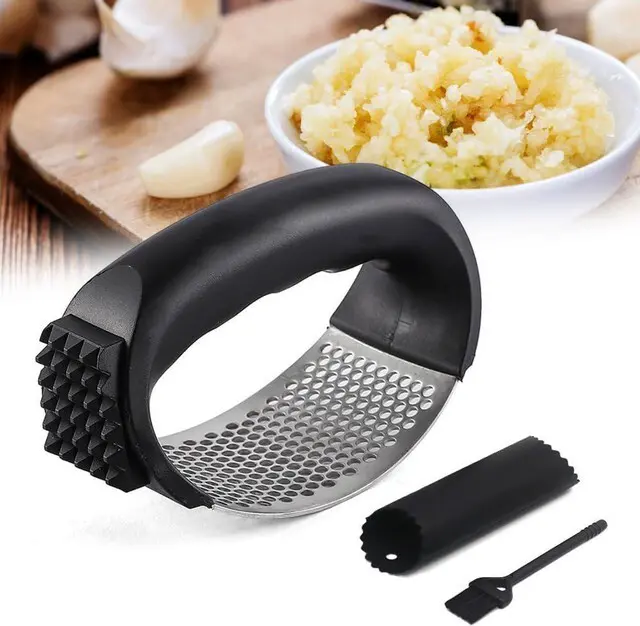 Main image of 2026 Upgraded garlic press rocker, stainless steel garlic press, garlic crusher with peeler and cleaning brush, garlic chopper for crushing garlic, kitchen gadgets, efficient and time-saving (Black)