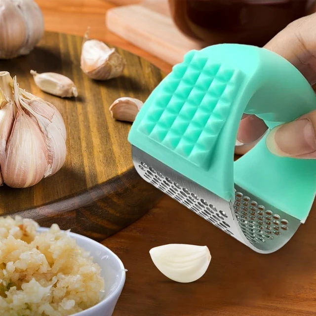 Alt view image 7 of 7 - 2026 Upgraded garlic press rocker, stainless steel garlic press, garlic crusher with peeler and cleaning brush, garlic chopper for crushing garlic, kitchen gadgets, efficient and time-saving (Black)
