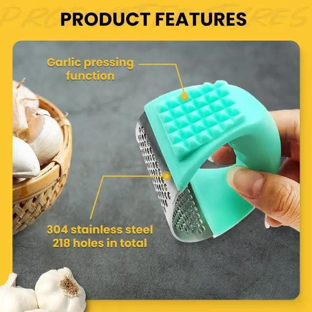 Alt view image 5 of 7 - 2026 Upgraded garlic press rocker, stainless steel garlic press, garlic crusher with peeler and cleaning brush, garlic chopper for crushing garlic, kitchen gadgets, efficient and time-saving (Black)