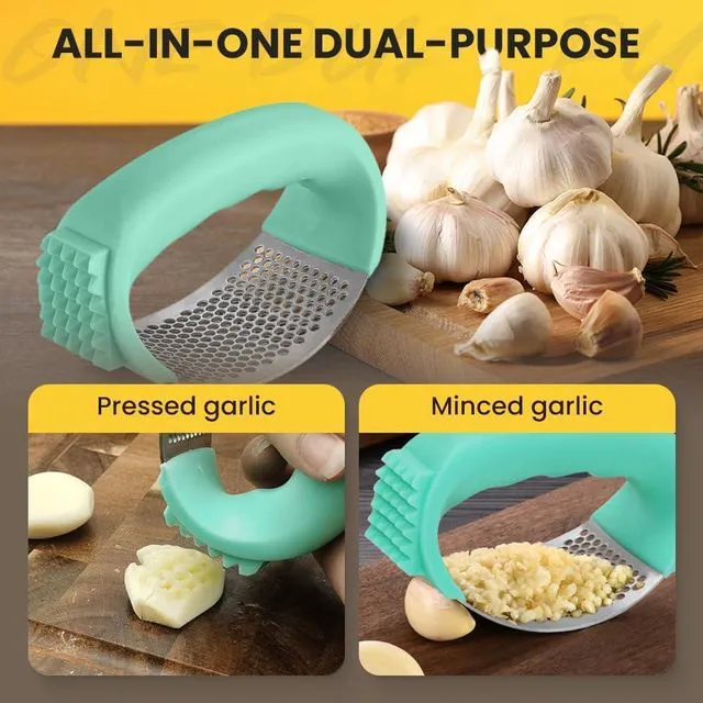 Alt view image 3 of 7 - 2026 Upgraded garlic press rocker, stainless steel garlic press, garlic crusher with peeler and cleaning brush, garlic chopper for crushing garlic, kitchen gadgets, efficient and time-saving (Black)