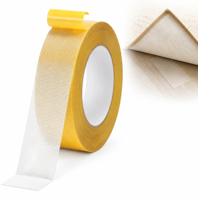 Main image of Heavy-Duty Double Sided Tape | 1inch x 33FT Clear Tape with Residue-Free Removal, Mesh Fabric Tape for Home DIY, Carpet and Rug Securing (1inch x 33FT)