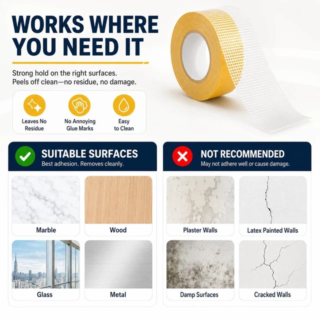 Alt view image 4 of 6 - Heavy-Duty Double Sided Tape | 1inch x 33FT Clear Tape with Residue-Free Removal, Mesh Fabric Tape for Home DIY, Carpet and Rug Securing (1inch x 33FT)