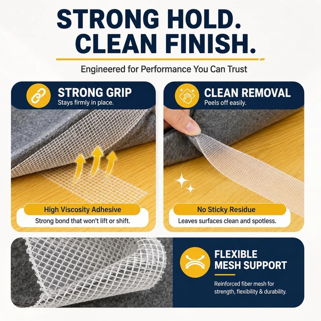 Alt view image 5 of 6 - Heavy-Duty Double Sided Tape | 1inch x 33FT Clear Tape with Residue-Free Removal, Mesh Fabric Tape for Home DIY, Carpet and Rug Securing (1inch x 33FT)