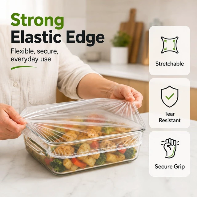 Alt view image 4 of 7 - 100pcs Disposable Stretch Food Covers for Bowls and Plates | Stretchable Food Storage Covers for Kitchen Bowls, Plates, Containers, Fridge and Outdoor Dining (1 group)