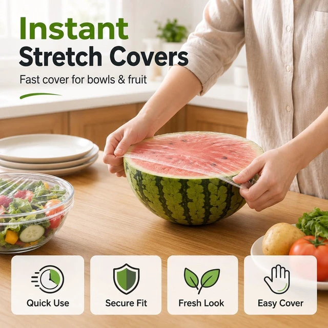 Alt view image 2 of 7 - 100pcs Disposable Stretch Food Covers for Bowls and Plates | Stretchable Food Storage Covers for Kitchen Bowls, Plates, Containers, Fridge and Outdoor Dining (1 group)