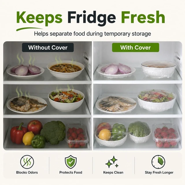 Alt view image 6 of 7 - 100pcs Disposable Stretch Food Covers for Bowls and Plates | Stretchable Food Storage Covers for Kitchen Bowls, Plates, Containers, Fridge and Outdoor Dining (1 group)