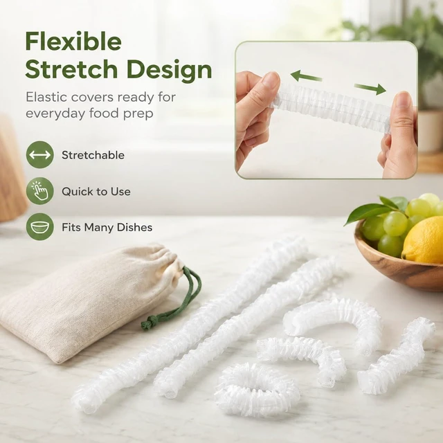 Alt view image 7 of 7 - 100pcs Disposable Stretch Food Covers for Bowls and Plates | Stretchable Food Storage Covers for Kitchen Bowls, Plates, Containers, Fridge and Outdoor Dining (1 group)