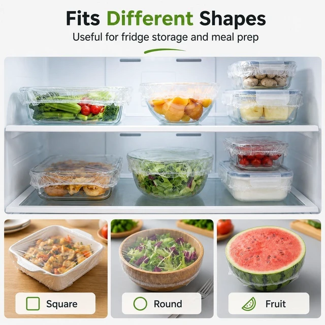 Alt view image 5 of 7 - 100pcs Disposable Stretch Food Covers for Bowls and Plates | Stretchable Food Storage Covers for Kitchen Bowls, Plates, Containers, Fridge and Outdoor Dining (1 group)