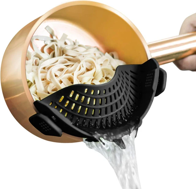 Main image of Clip On Strainer Silicone for All Pots, Standard 8.86 x 3.55in, Black
Food-grade BPA-free, Fits Pots Pans Bowls, Dishwasher Safe, for Pasta Noodles Vegetable Fruits, Space-saving Kitchen Gadget
