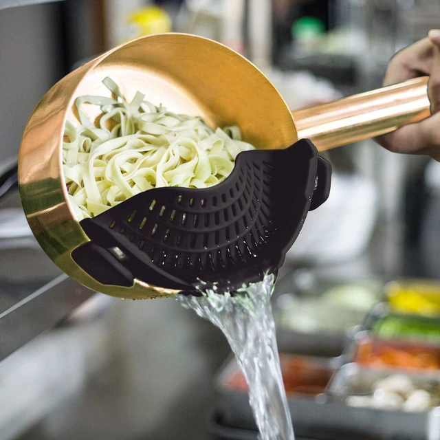 Alt view image 5 of 6 - Clip On Strainer Silicone for All Pots, Standard 8.86 x 3.55in, Black
Food-grade BPA-free, Fits Pots Pans Bowls, Dishwasher Safe, for Pasta Noodles Vegetable Fruits, Space-saving Kitchen Gadget