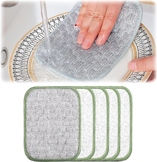 Main image of 2025 New Multipurpose Wire Dishwashing Rags for Wet and Dry, Reusable Metal Scrubbing Pads Sponge Cloths, Non-Scratch Wire Dishcloth for Cleaning Kitchen Dishes, Sinks (Green 5 Pcs)