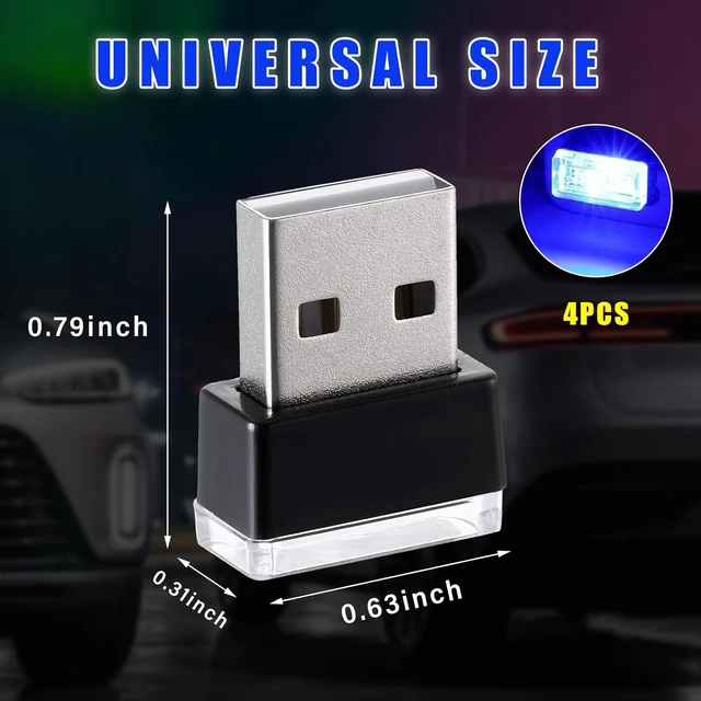 Alt view image 2 of 6 - 4 PCS USB LED Car Interior Atmosphere Lamp, Plug-in USB Decor Night Light, Portable Auto Ambient Lighting Kit, Universal Vehicle Interior Accessories for Most Cars (Blue)