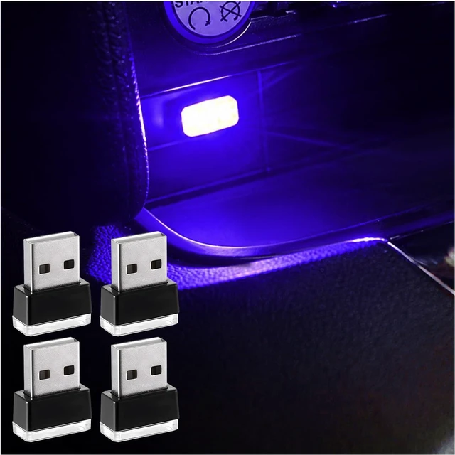 Main image of 4 PCS USB LED Car Interior Atmosphere Lamp, Plug-in USB Decor Night Light, Portable Auto Ambient Lighting Kit, Universal Vehicle Interior Accessories for Most Cars (Blue)
