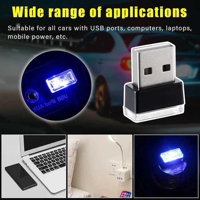 Alt view image 6 of 6 - 4 PCS USB LED Car Interior Atmosphere Lamp, Plug-in USB Decor Night Light, Portable Auto Ambient Lighting Kit, Universal Vehicle Interior Accessories for Most Cars (Blue)