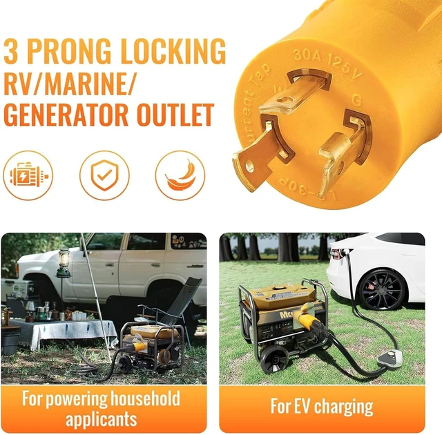 Alt view image 6 of 6 - 30 Amp to 110 Adapter for Shore Power,30 amp to 15 amp rv Adapter
NEMA L5-30P Twist Lock to Marine & RV Adapter,30A 125V Converts to Household 15A/20A 120V for Generator, Boats, Camper & Home