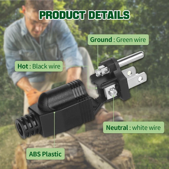 Alt view image 4 of 6 - 5-15P Electrical Replacement Plugs ,3 Prong Power Replacement Type, Extension Cord Ends 125V 15A 2Pole 3Wire Male Plug,Ground Neutral Generator Plug,Male 3-Pack