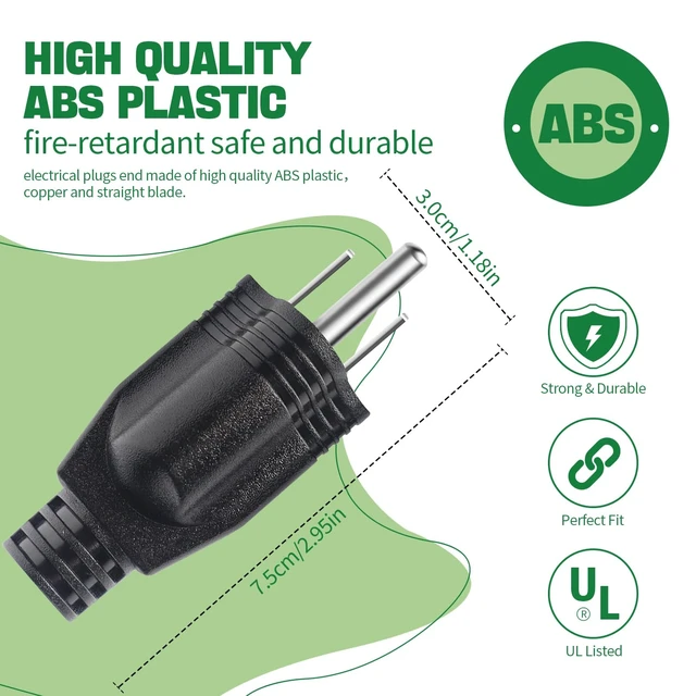 Alt view image 2 of 6 - 5-15P Electrical Replacement Plugs ,3 Prong Power Replacement Type, Extension Cord Ends 125V 15A 2Pole 3Wire Male Plug,Ground Neutral Generator Plug,Male 3-Pack