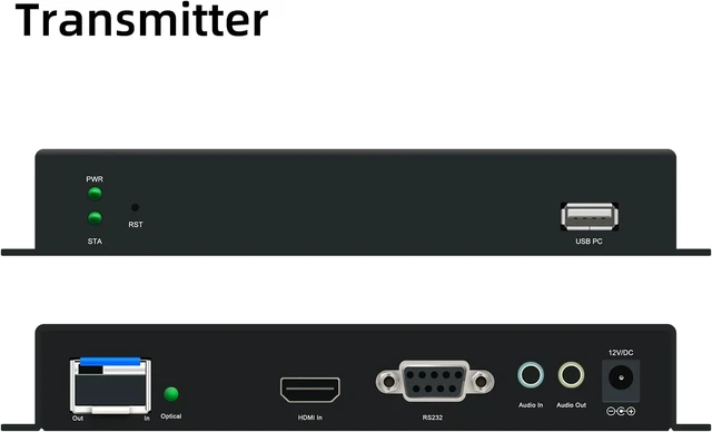 Alt view image 5 of 6 - 4K60 HDMI KVM Extender Over Fiber Optic up to 10km with USB 2.0, Bi-Directional Audio/RS232, HDMI 2.1, HDCP 2.2/2.3, LC Single Mode 1 Core (Transmitter + Receiver)