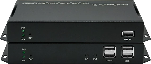 Alt view image 2 of 6 - 4K60 HDMI KVM Extender Over Fiber Optic up to 10km with USB 2.0, Bi-Directional Audio/RS232, HDMI 2.1, HDCP 2.2/2.3, LC Single Mode 1 Core (Transmitter + Receiver)