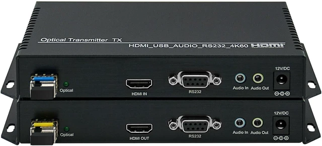 Main image of 4K60 HDMI KVM Extender Over Fiber Optic up to 10km with USB 2.0, Bi-Directional Audio/RS232, HDMI 2.1, HDCP 2.2/2.3, LC Single Mode 1 Core (Transmitter + Receiver)