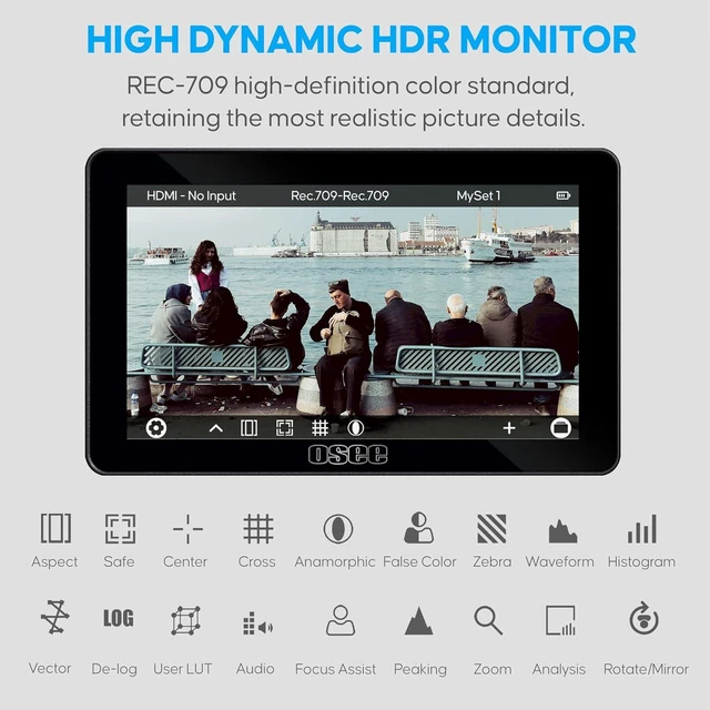 Alt view image 3 of 7 - Lilmon 5 1000 Nits High-Bright 5.5 inch Touch Screen DSLR Camera Field Monitor with 3D LUT HDR 4K HDMI in and Out Exposure Focus Assist Waveform Monitor