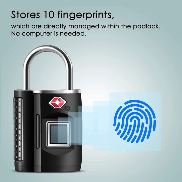 Alt view image 7 of 7 - Fingerprint Lock, TSA Approved Smart Digital Locker Lock for Gym, Luggage, Travel, House Door, Suitcase, Backpack, School, Bike,Office, Keyless
