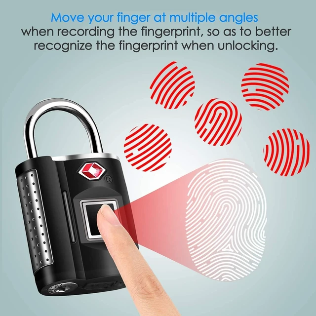 Alt view image 2 of 7 - Fingerprint Lock, TSA Approved Smart Digital Locker Lock for Gym, Luggage, Travel, House Door, Suitcase, Backpack, School, Bike,Office, Keyless