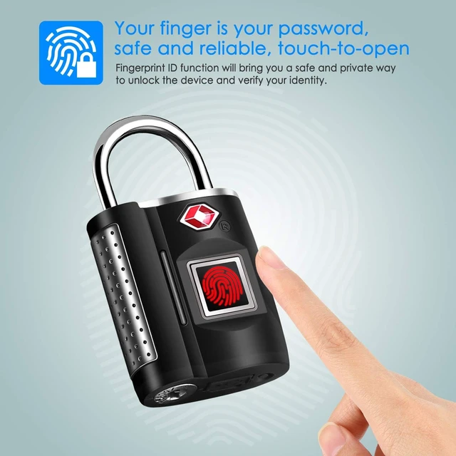 Alt view image 6 of 7 - Fingerprint Lock, TSA Approved Smart Digital Locker Lock for Gym, Luggage, Travel, House Door, Suitcase, Backpack, School, Bike,Office, Keyless