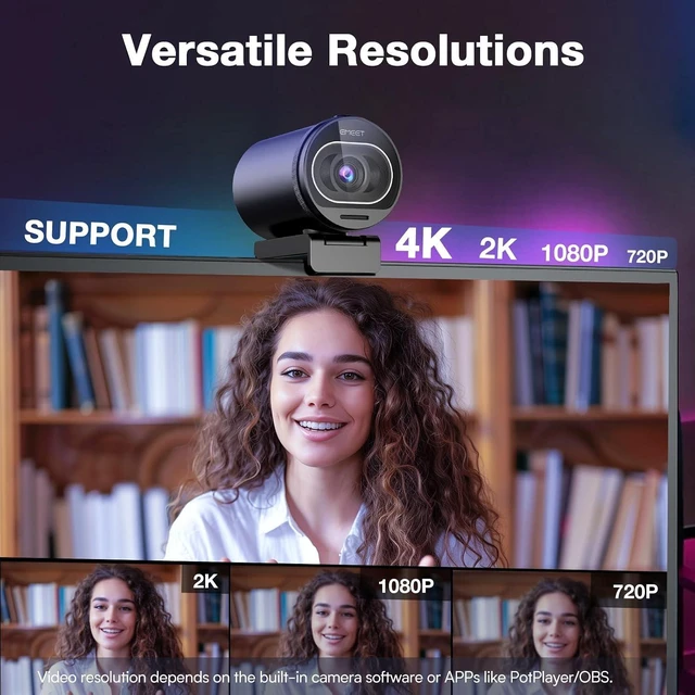 Alt view image 7 of 7 - S600 4K Webcam with Tripod for Streaming, Sony 1/2.55'' Sensor
1080P@60FPS, PDAF Autofocus, 2 Noise Reduction Mics, Built-in Privacy Cover 73° FOV, Streaming Webcam for Product/Game/Beauty