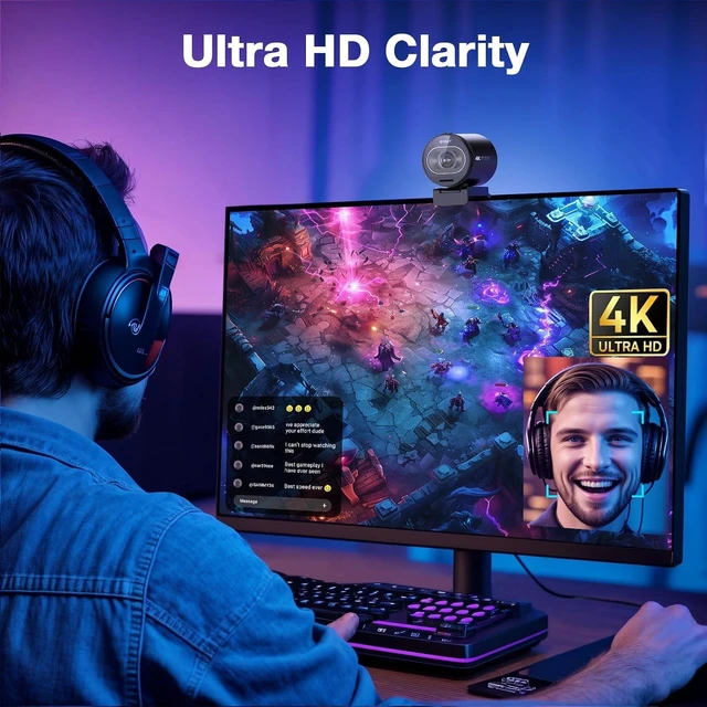 Alt view image 2 of 7 - S600 4K Webcam with Tripod for Streaming, Sony 1/2.55'' Sensor
1080P@60FPS, PDAF Autofocus, 2 Noise Reduction Mics, Built-in Privacy Cover 73° FOV, Streaming Webcam for Product/Game/Beauty