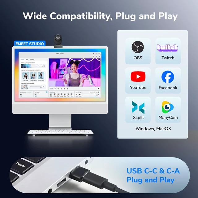 Alt view image 3 of 7 - Piko 4K Webcam for Streaming, Worlds 1st Dual-Camera AI-Powered 4K
AI Autofocus, 3 Mics Array&3 Sound Modes, USB Webcam with Clip, USB C-C&C-A, Great for Streaming/ Content Creation