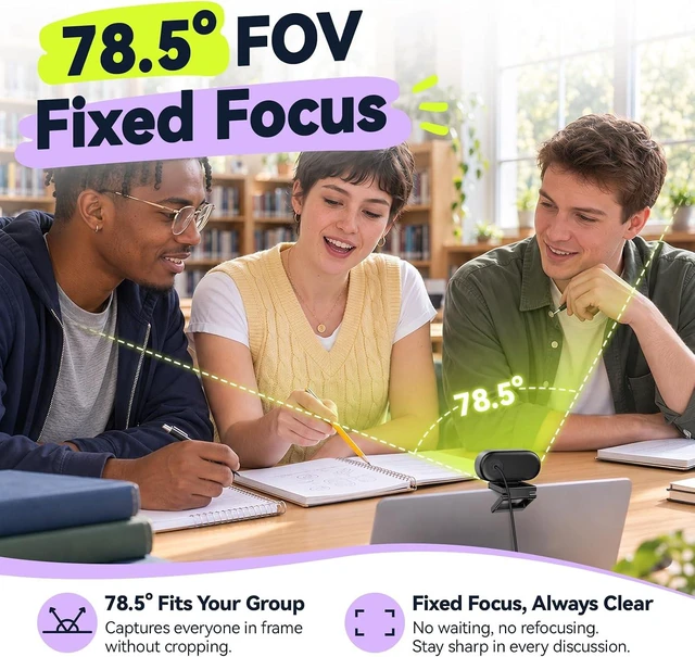 Alt view image 5 of 7 - C100 4K Webcam for PC with Privacy Cover, Portable Size, Metal Clip
78.5° FOV, Built-in Mic, EMEETLINK Control, Computer Camera for Online Learning/Meeting/Streaming, Desktop&Laptop, PC USB-A