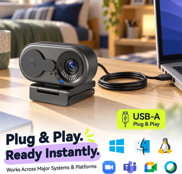 Alt view image 7 of 7 - C100 4K Webcam for PC with Privacy Cover, Portable Size, Metal Clip
78.5° FOV, Built-in Mic, EMEETLINK Control, Computer Camera for Online Learning/Meeting/Streaming, Desktop&Laptop, PC USB-A