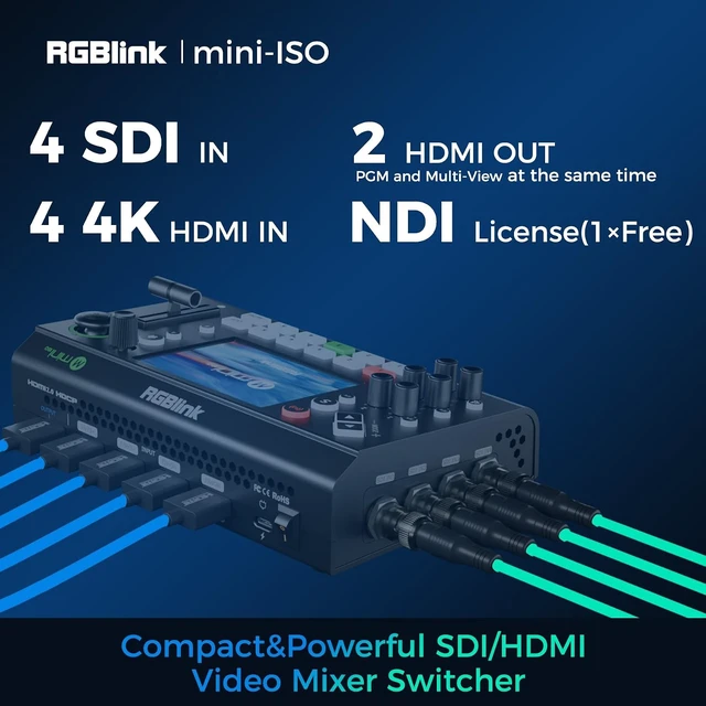 Alt view image 6 of 7 - mini-ISO Video Switcher, SDI & HDMI Video Mixer for Live Streaming
Mix 4x 4K HDMI & 4x SDI IN for Multi-Camera Live Production, 1080p HDMI Out, Direct PTZ Control , NDI & 4-Platform Streaming
