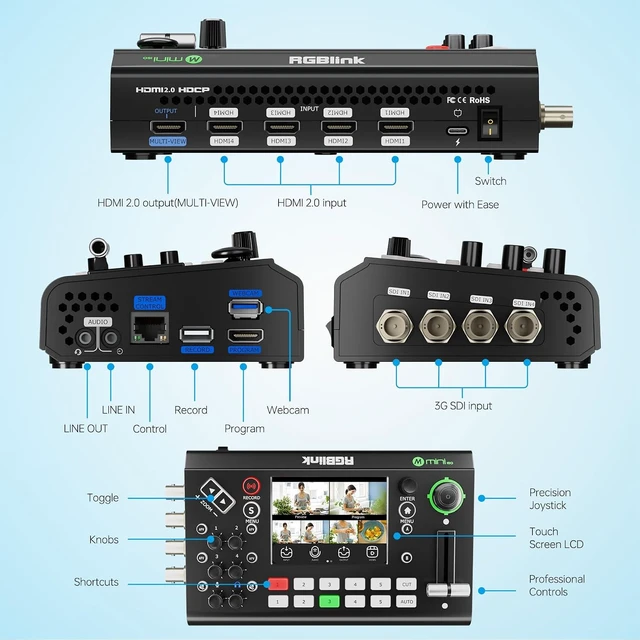 Alt view image 7 of 7 - mini-ISO Video Switcher, SDI & HDMI Video Mixer for Live Streaming
Mix 4x 4K HDMI & 4x SDI IN for Multi-Camera Live Production, 1080p HDMI Out, Direct PTZ Control , NDI & 4-Platform Streaming