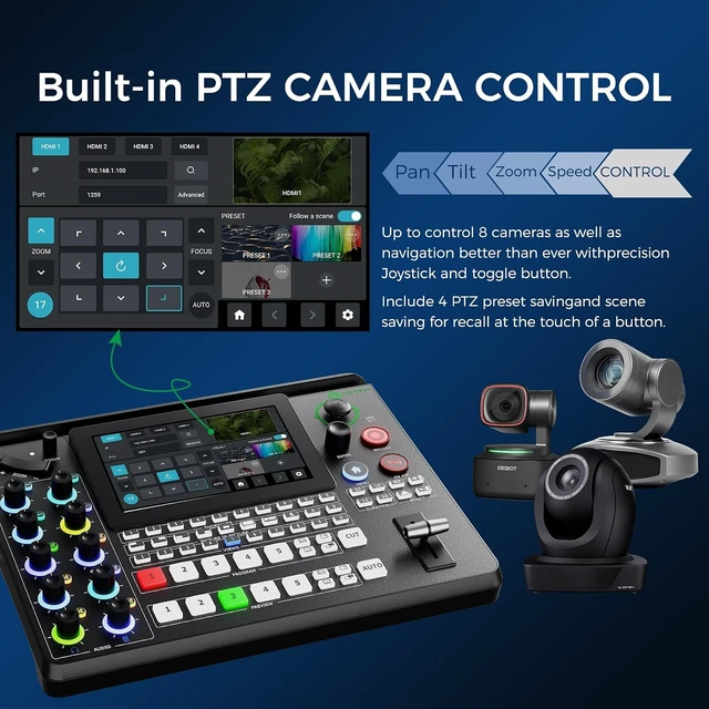 Alt view image 4 of 6 - mini-Edge SDI Video Switcher, 4 HDMI/4 SDI, NDI, XLR
4K In/1080p Out, Multi-Cam Live Streaming Switcher for Church, PTZ Control, Recording, 8-Ch Audio Mix,4-Platform Streaming
