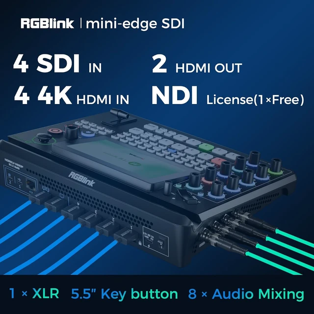 Alt view image 6 of 6 - mini-Edge SDI Video Switcher, 4 HDMI/4 SDI, NDI, XLR
4K In/1080p Out, Multi-Cam Live Streaming Switcher for Church, PTZ Control, Recording, 8-Ch Audio Mix,4-Platform Streaming