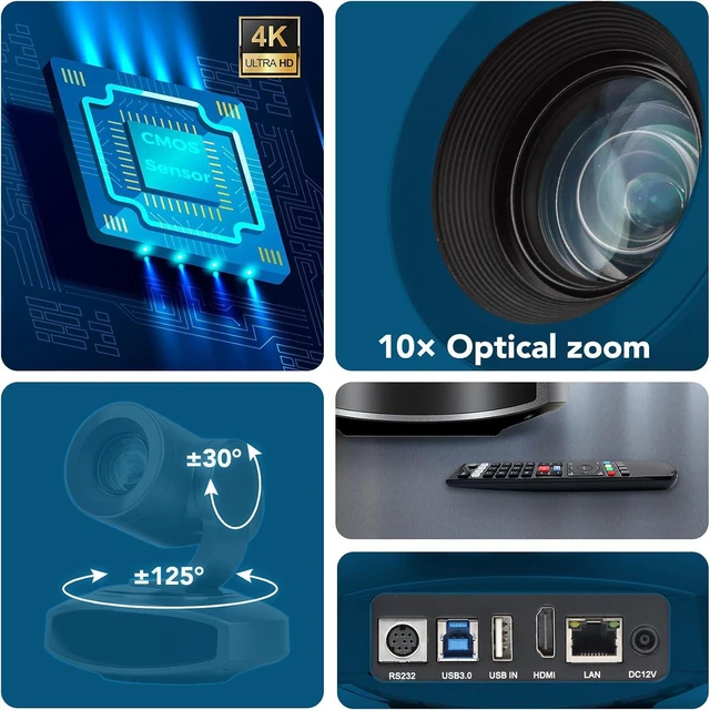 Alt view image 5 of 6 - 4K PTZ Camera HDMI, AI Auto-Tracking, 10X Optical Zoom, USB3.0 LAN HDMI PTZ Camera for Church Worship Education Conference Events, RGB10X-UUAI-BK(Real 4K Output