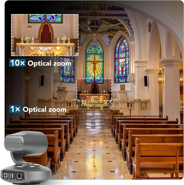 Alt view image 2 of 6 - 4K PTZ Camera HDMI, AI Auto-Tracking, 10X Optical Zoom, USB3.0 LAN HDMI PTZ Camera for Church Worship Education Conference Events, RGB10X-UUAI-BK(Real 4K Output
