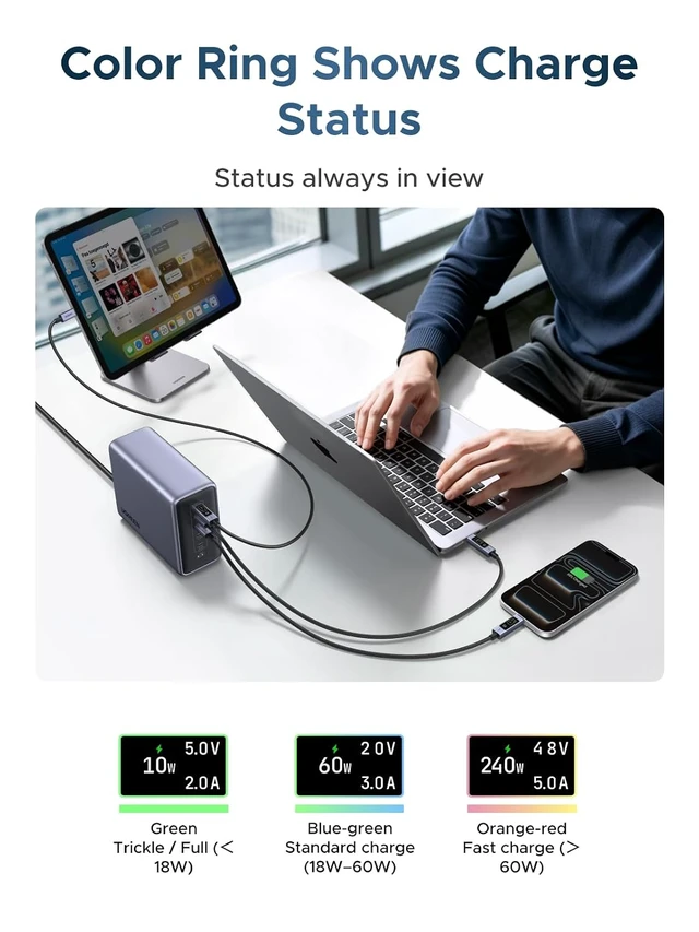 Alt view image 4 of 7 - 240W USB-C to USB-C Cable with TFT Smart Display, 3.3ft
USB C Tester for iPhone 18/17/16/15, MacBook Pro/Air, iPad, Galaxy S26/S25, Pixel, XPS, Switch & more, Nylon Braided
