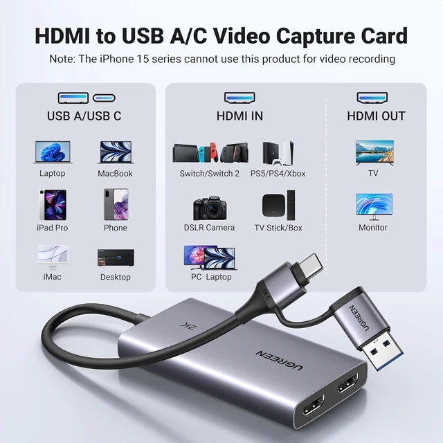 Alt view image 5 of 7 - 4K@30Hz Loop Out HDMI Capture Card for 2K 30FPS 1080P 60FPS USB 3.0
2K@30Hz Record for Video Capture Card for Streaming Gaming with Low Latency Compatible with Switch 2 PS5 Xbox PC Mac