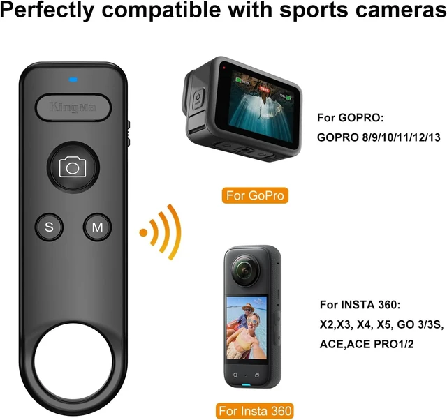 Alt view image 5 of 7 - Wireless Bluetooth Remote Control for Insta360/GoPro Action Cameras
Compatible with Insta360 ACE/ACE PRO1/2/X2/X3/X4/X4 Air/X5/GO 3/3S, GoPro 13/12/11/10/9/8, For Vlogging, Cycling