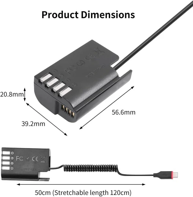 Alt view image 3 of 6 - DMW-BLK22 Decoded Dummy Battery Power Adapter with Spring Cable Type-C Power Supply Replace for Panasonic DMC-GH3? GH5?GH5S? GH4?GH6? DC-G9?S5 Camera