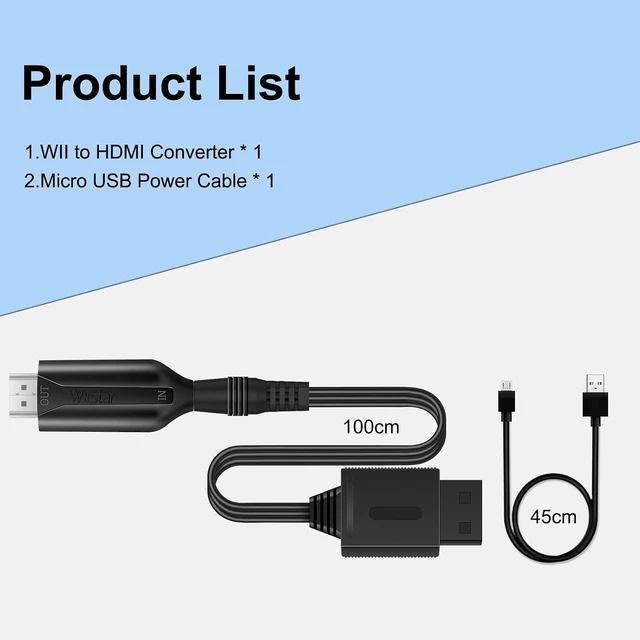 Alt view image 7 of 7 - Wii to HDMI Converter Wii HDMI Adapter Cable 1m/3.2ft 1080P
for Full HD Device Video Converter 720/1080P Supports All Wii Display Modes