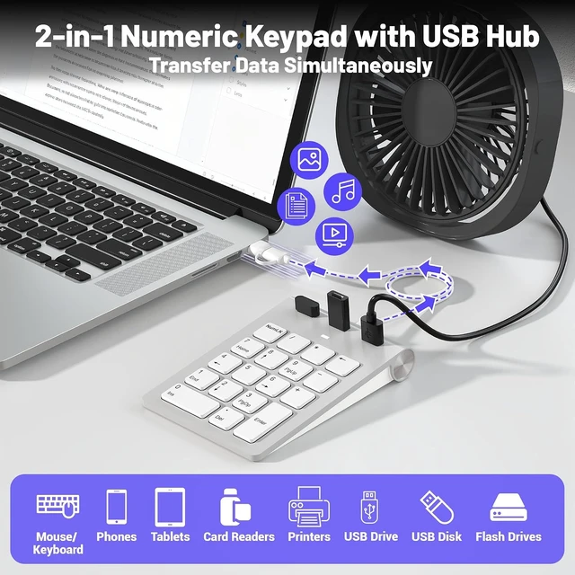Alt view image 6 of 7 - 2 in 1 USB & USB-C Number Pad with USB Hub for Laptop/PC, 15° Ergonomic
Wired Numeric Keypad for MacBook/Laptop/Desktop/Surface/iPad, Plug & Play 18 Keys Numpad for Windows, macOS & Chrome OS